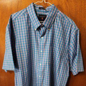 Men's XL Saddlebred Easy Care Blue/Pink/White Short Sleeve Button Down Shirt
